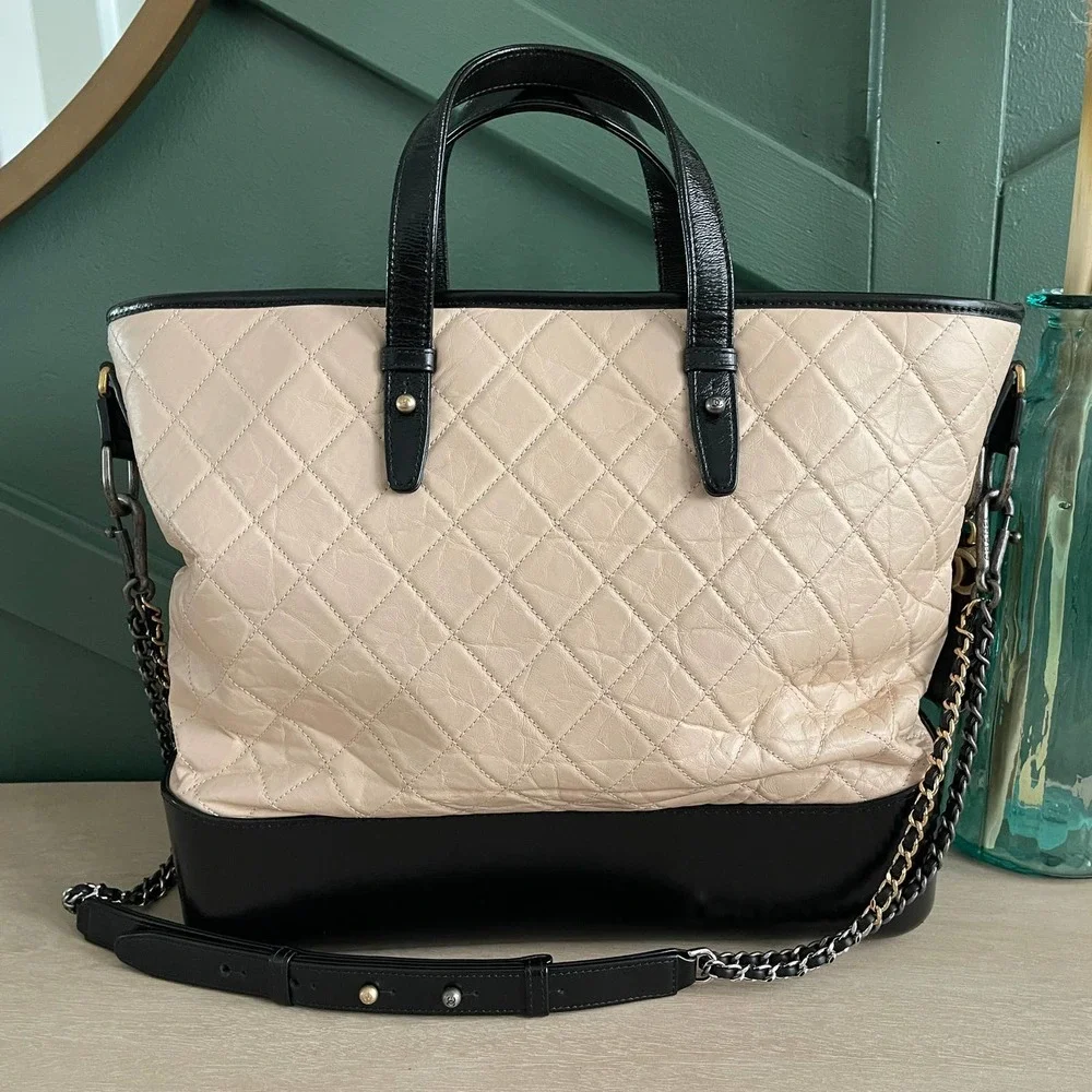 EUC Chanel Gabrielle Large Tote Beige Black - Picture 2 of 12